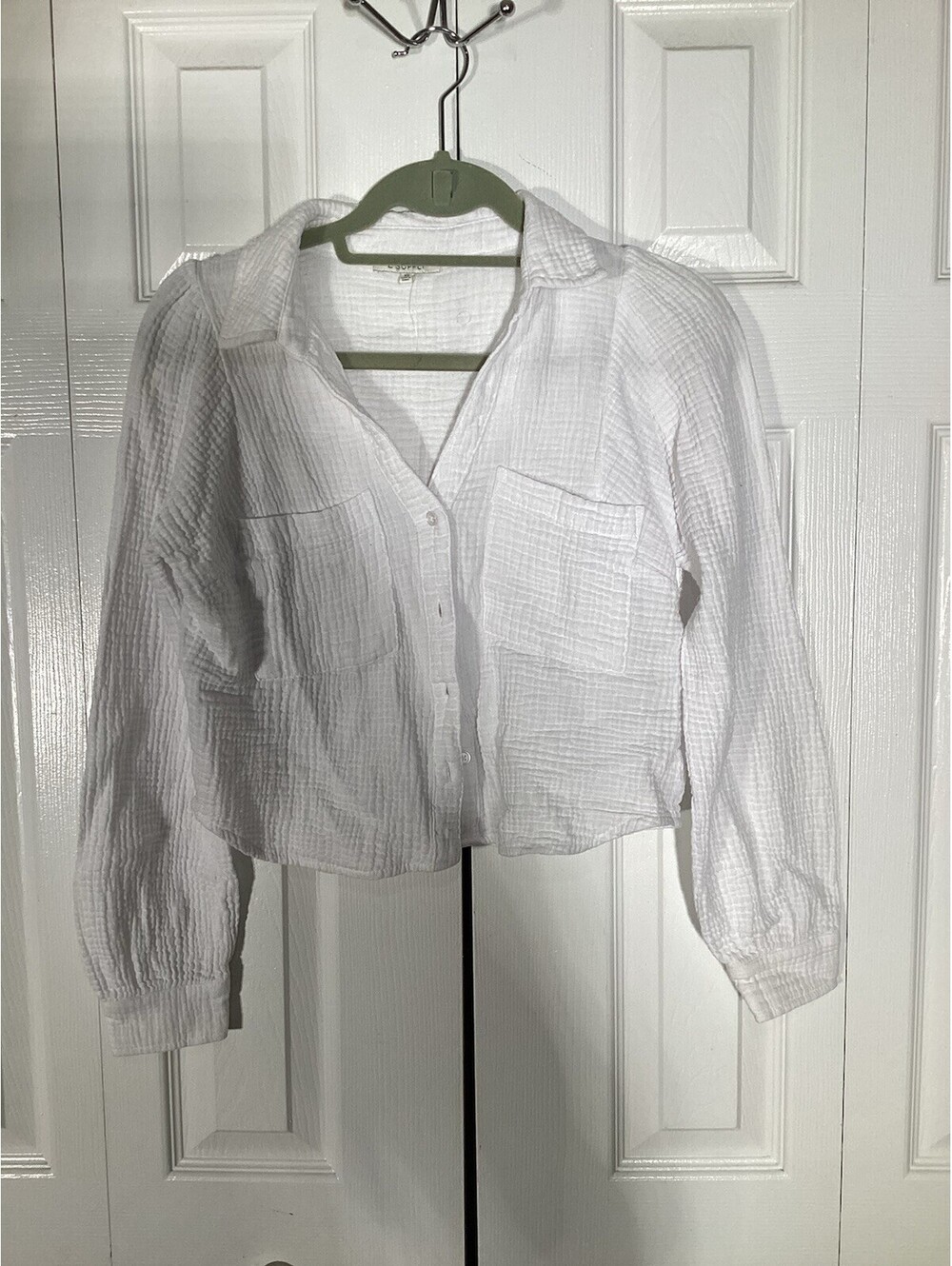 Z Supply Campo Gauze Button Up Cropped Shirt Size XSV-Neck Long Sleeve White